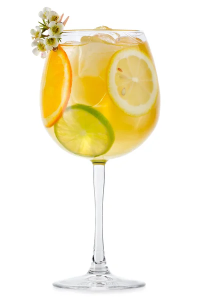 Volles Glas frisches, kühles Tonikum mit Früchten isoliert auf weiß — Stockfoto