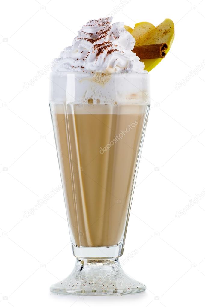 Coffee cocktail with cream (frappuccino) with fruits and spices 