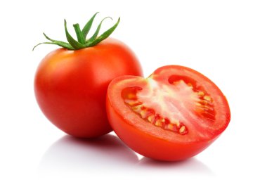 Red tomatoes with cut isolated on white clipart