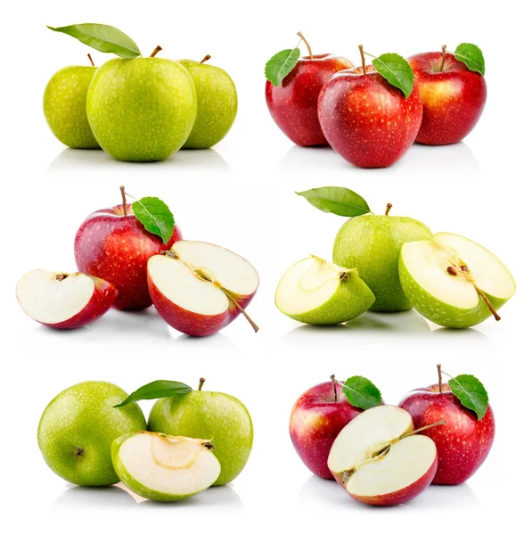 Conjunto de frutos de maçã verde e vermelha maduros isolados — Fotografia de Stock