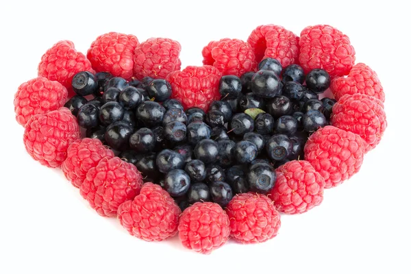 Blueberry and raspberry heart — Stock Photo, Image