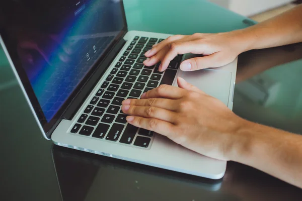 Female hands typing, businesswoman using laptop