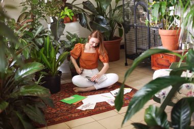 Genç kızıl saçlı kadın Feng Shui 'sini yaratıyor. Odadaki halıya bir sürü bitkiyle haritasını çiziyor. Hayaller ve dilekler