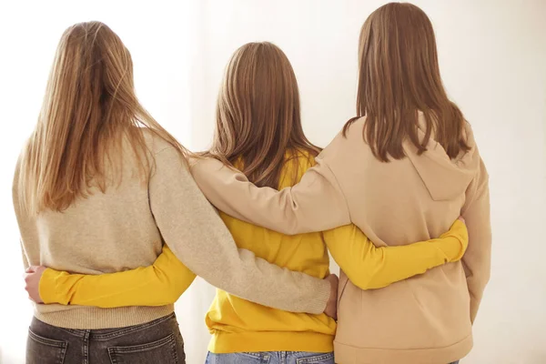 Achteraanzicht Van Anonieme Vrouwelijke Vrienden Casual Kleding Omarmen Elkaar Tegen — Stockfoto