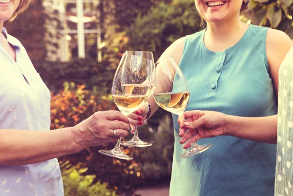 Group Stylish Happy Females Gathering Summer Party Enjoying Time Together — Stock Photo, Image