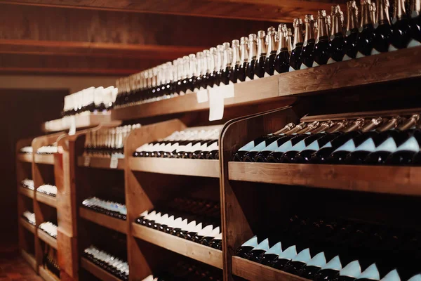 Wine Bottles Shelves Rack Backgraund Wine Shop — Stock Photo, Image