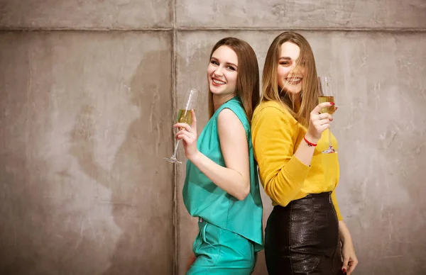 Female Friends Clinking Glasses Wine While Having Fun Luxury Party — Stock Photo, Image
