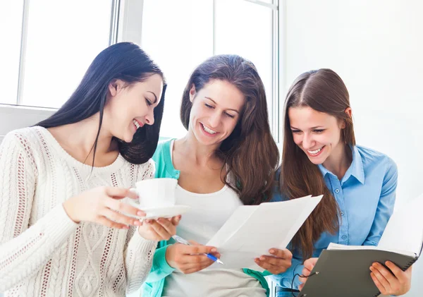 Vrouwelijke studenten thuis samen studeren — Stockfoto