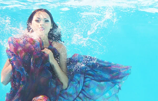 Underwater woman portrait in swimming pool — Stock Photo, Image