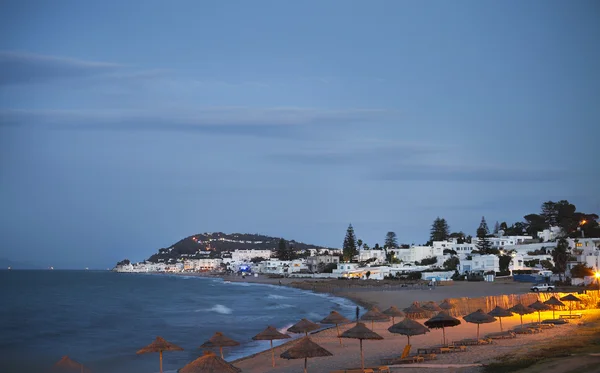 Vista noturna para a praia em Gammarth Tunis — Fotografia de Stock
