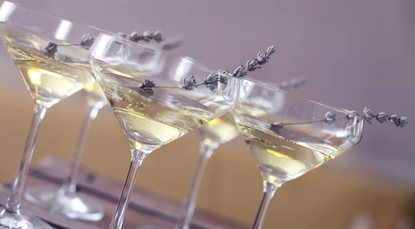 Glas champagne dekorerad med lavendel — Stockfoto