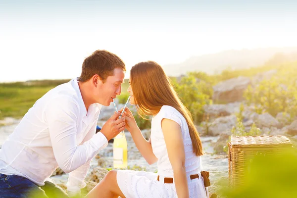 夏のピクニックで恋に若い幸せなカップル — ストック写真