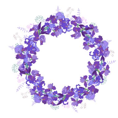 Round frame with contour dandelions and herbs on white. Pattern with flowers for your summer design, floral greeting cards, posters.