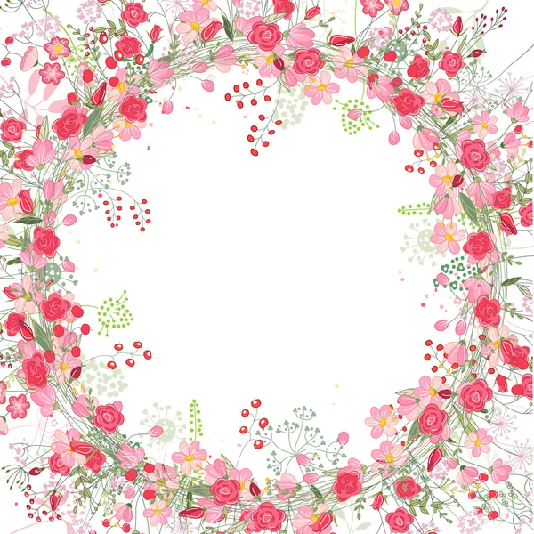 Quadro quadrado com rosas de contorno e ervas em branco. Padrão floral para o seu projeto de casamento, cartões florais, cartazes . —  Vetores de Stock