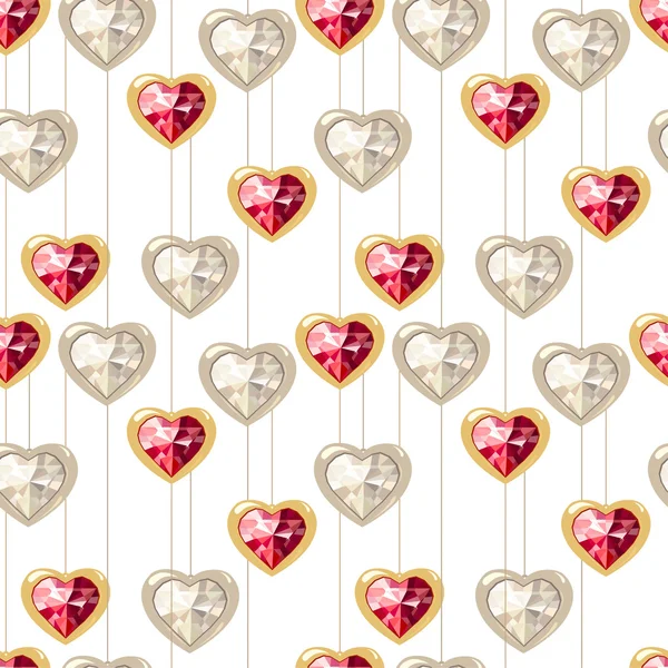 Бесшовный рисунок со стилизованными алмазными сердцами. Бесконечная текстура для Вашего дизайна, романтические открытки, свадебные объявления, ткани . — стоковый вектор