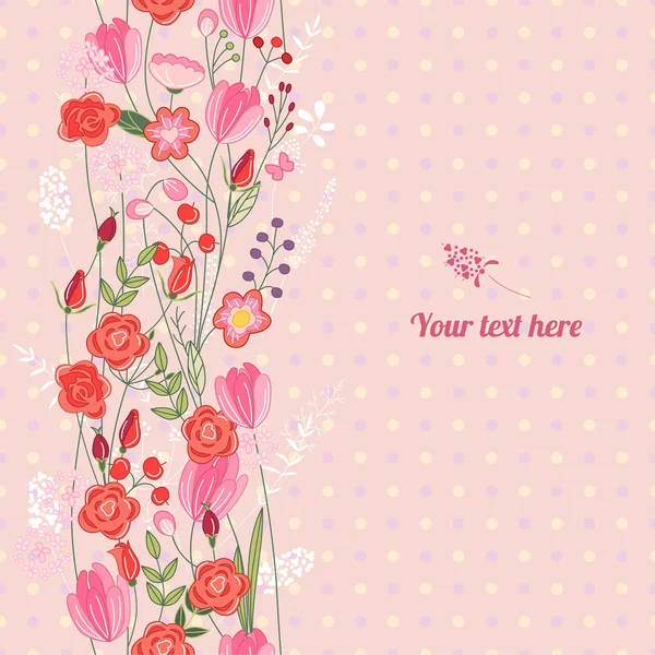 Kwiatowy wiosna szablon z cute pęczki dzikich róż. Na romantyczne i wielkanocne wzornictwo, ogłoszenia, kartki okolicznościowe, plakaty, reklama. — Wektor stockowy