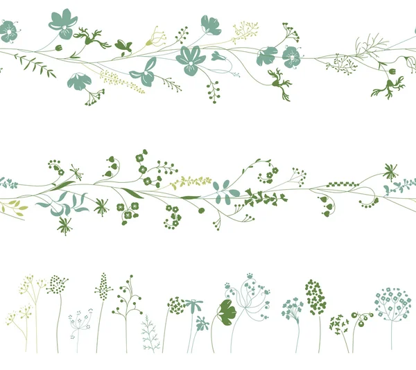 다른 식물의 꽃 끝 없는 패턴 브러쉬입니다. 로맨틱 디자인, 장식, 인사말 카드, 포스터, 청첩장, 광고 허브 흰색 개체. — 스톡 벡터