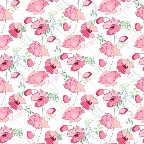 Floral seamless pattern with stylized pink poppies. Endless texture for your design, decoration,  greeting cards, posters,  invitations, advertisement. — Stock Vector