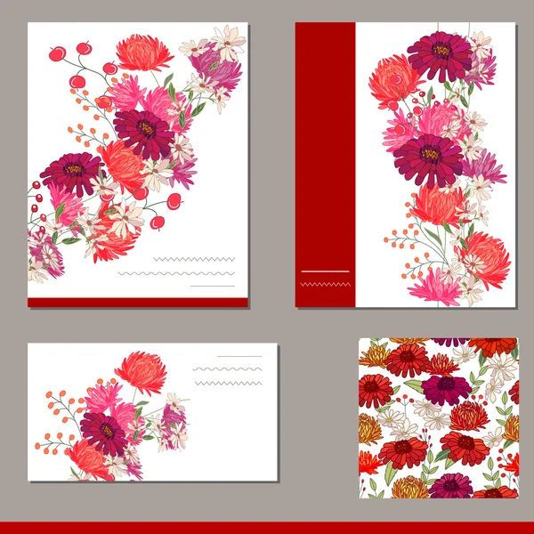 Floral elements with gerberas and asters.  For summer and autumn design, announcements, greeting cards, posters, advertisement. — Stock Vector