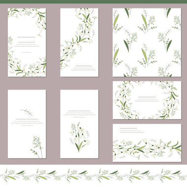 Floral spring templates with cute snowdrops. Endless horizontal pattern brush. For romantic and easter design, announcements, greeting cards, posters, advertisement.