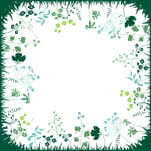 Modelo quadrado abstrato floral com ervas e plantas estilizadas. Silhueta de plantas . — Vetor de Stock