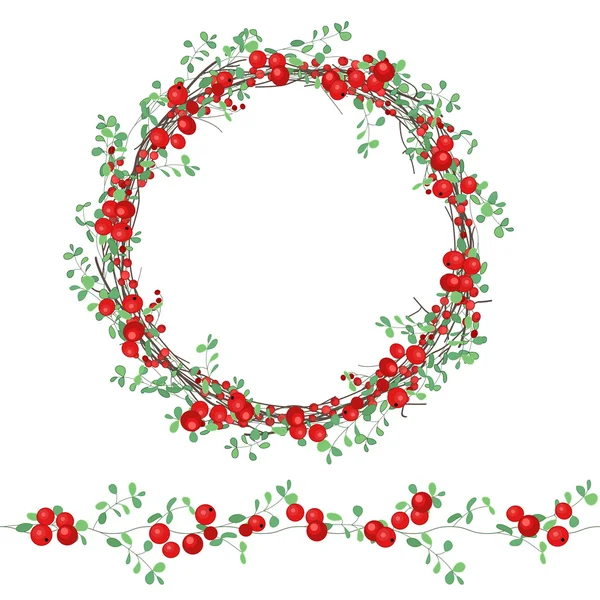 Round wreath with red berries isolated on white. For festive design, announcements, postcards, invitations, posters. — Stockový vektor