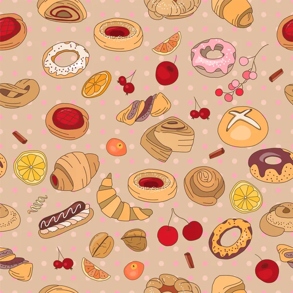 Seamless pattern with different  pastry. — Stock Vector