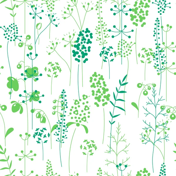 Nahtloses Muster mit stilisierten Kräutern und Pflanzen. Schwarz-weiße Silhouette. — Stockvektor