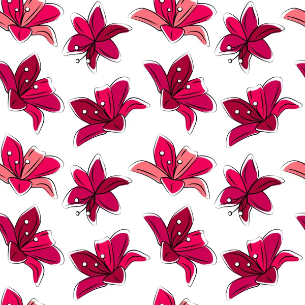 Patrón floral sin costuras con lirios estilizados. Color rojo . — Vector de stock