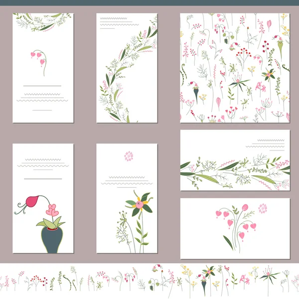 Floral templates with herbs and forest plants. For sring and summer design, announcements, greeting cards, posters, advertisement. — ストックベクタ