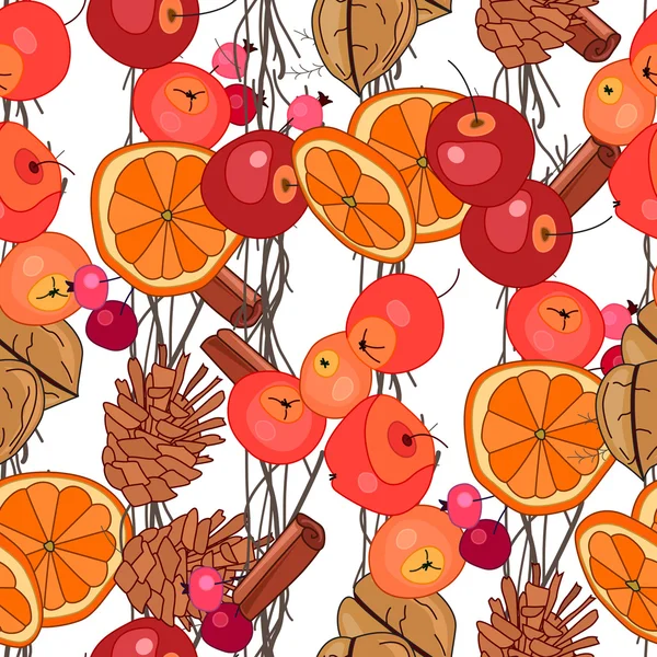 Patrón estilizado sin costura con frutas de otoño. Textura sin fin para su diseño . — Archivo Imágenes Vectoriales