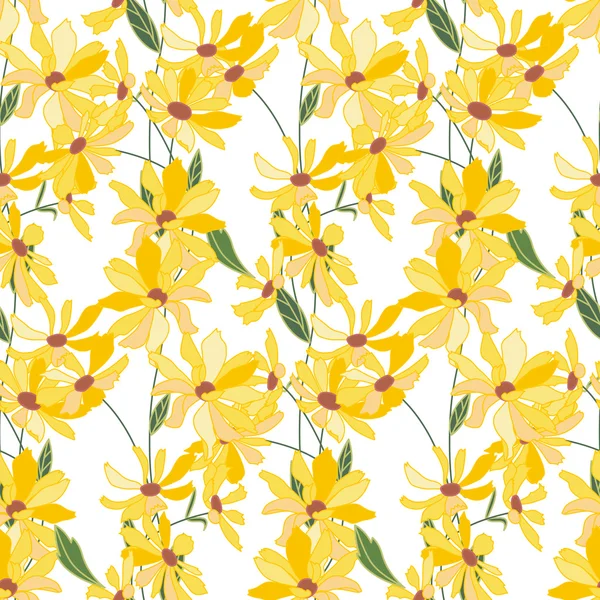 Padrão sem costura floral feito de flores de margarida amarelas. Textura infinita para design, decoração, cartões de saudação, cartazes, convites, propaganda . — Vetor de Stock