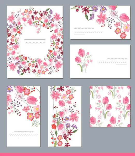 Kırmızı çiçek sevimli demetleri ile Çiçek bahar şablonları. Romantik ve düğün tasarımı, duyurular, tebrik kartları, posterler, reklam için.