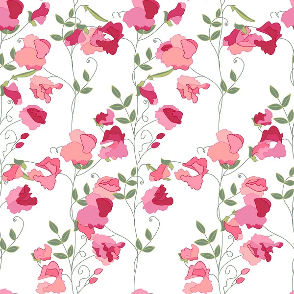 Padrão sem costura floral com ervilhas doces estilizadas. Textura infinita para o seu design, decoração, cartões de saudação, cartazes, convites, propaganda . — Vetor de Stock