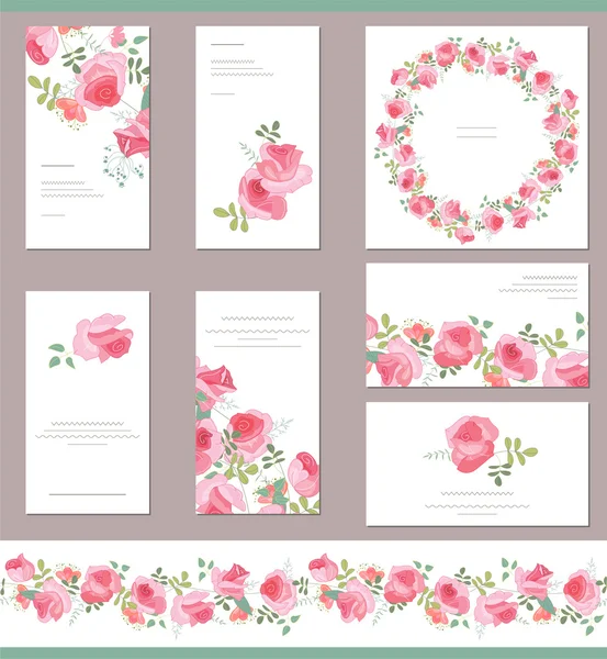 Floral templates with cute bunches of red roses. For romantic and wedding design, announcements, greeting cards, posters, advertisement. — Stock Vector