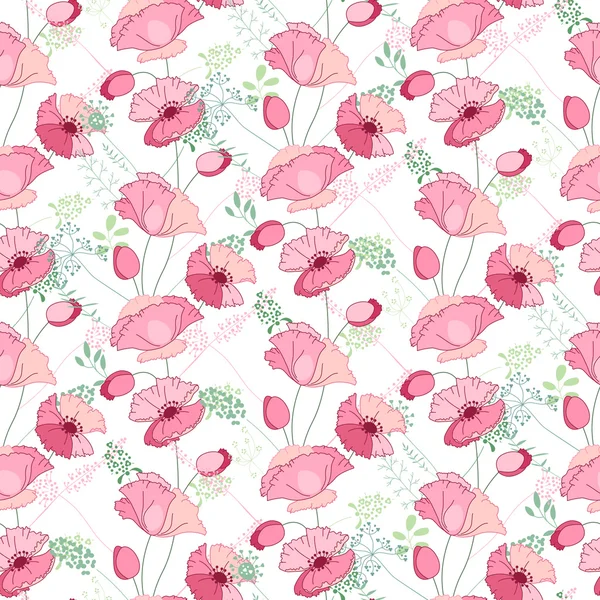 Padrão sem costura floral com papoilas rosa estilizadas. Textura infinita para o seu design, decoração, cartões de saudação, cartazes, convites, propaganda . — Vetor de Stock