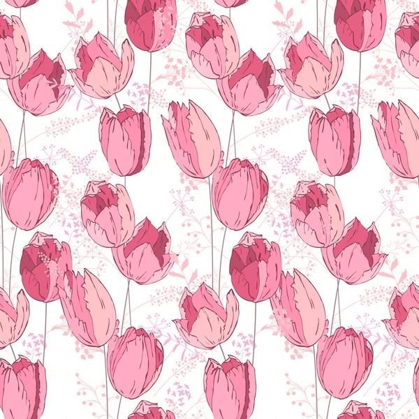 Patrón sin costura floral hecho de tulipanes rosados. Textura sin fin para el diseño romántico y de la boda, decoración, tarjetas de felicitación, carteles, invitaciones, publicidad . — Vector de stock