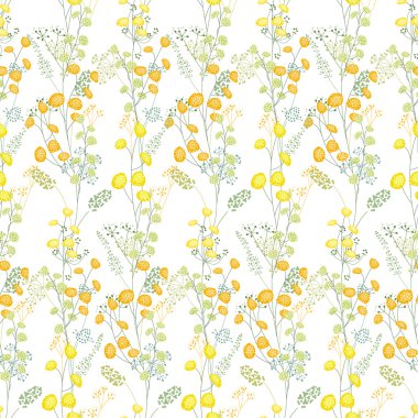 Sarı mimozadan yapılmış çiçek desenli. Bahar tasarımı, dekorasyon, tebrik kartları, posterler, davetiyeler, reklamlar için sonsuz doku.