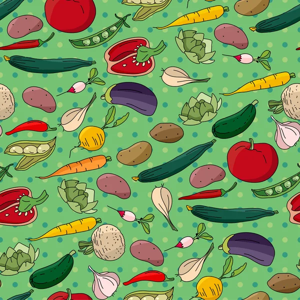Naadloos patroon met verschillende verse groenten. Eindeloze textuur voor uw ontwerp — Stockvector
