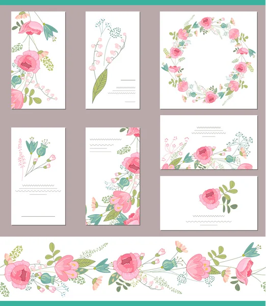 Plantillas florales con lindos racimos de rosas rojas. Para el diseño romántico y de la boda, anuncios, tarjetas de felicitación, carteles, publicidad . — Archivo Imágenes Vectoriales