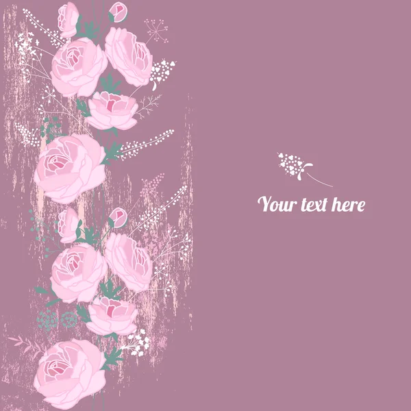 かわいいピンクのバラと花の春のテンプレート。ロマンチックでイースターのデザイン、お知らせ、グリーティングカード、ポスター、広告. — ストックベクタ