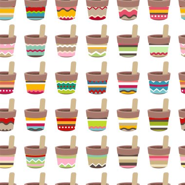 Sevimli çizgili saksılar ile dikişsiz desen. Tasarım, reklam, posterler için sonsuz doku.