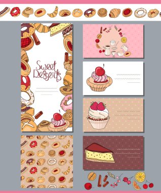 Farklı pasta ile Kare şablon. Tasarım, duyurular, posterler, restoran menüsü için.