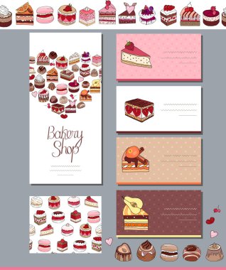 Meyve ile farklı tatlılar ile şablon. Tasarım, duyurular, posterler, restoran menüsü için.