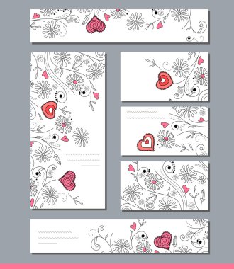 Marka ve kimlik için çiçek öğeleri ile Şablonlar. Tasarım, duyurular, posterler, reklam için.