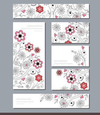 Marka ve kimlik için çiçek öğeleri ile Şablonlar. Tasarım, duyurular, posterler, reklam için.