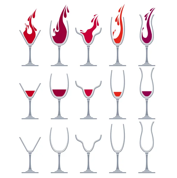 Set con diversi bicchieri di vino. Per il vostro desing, ristorante e caffè menu . — Vettoriale Stock