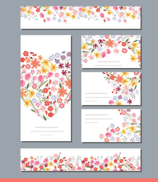 Plantillas de verano con flores de contorno.Frase El verano se acerca. Cepillo de patrón horizontal sin fin. Para el diseño romántico y de Pascua, anuncios, tarjetas de felicitación, carteles, publicidad . — Vector de stock