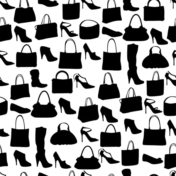 Seamless pattern with womans bags and shoes.  Endless texture for your design, announcements, advertisement, posters. — Stock Vector