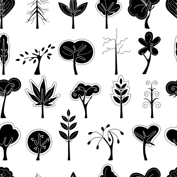 나무와 원활한 패턴. 흑백. 디자인, 광고, 포스터를 위한 끝없는 질감. — 스톡 벡터